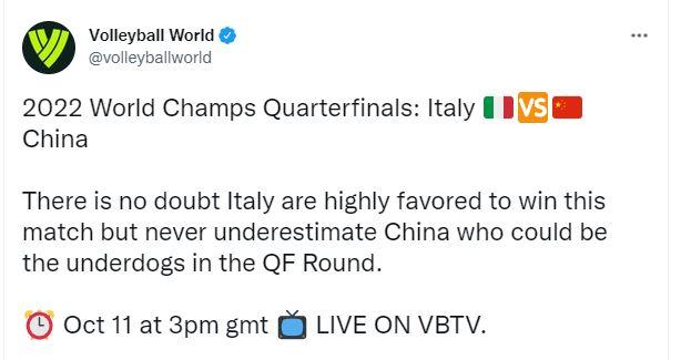 国际排联：永远不要低估中国女排在八强对决中